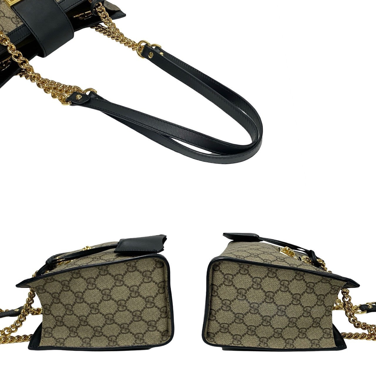 GUCCI Shoulder Bag leather black GG small padlock
