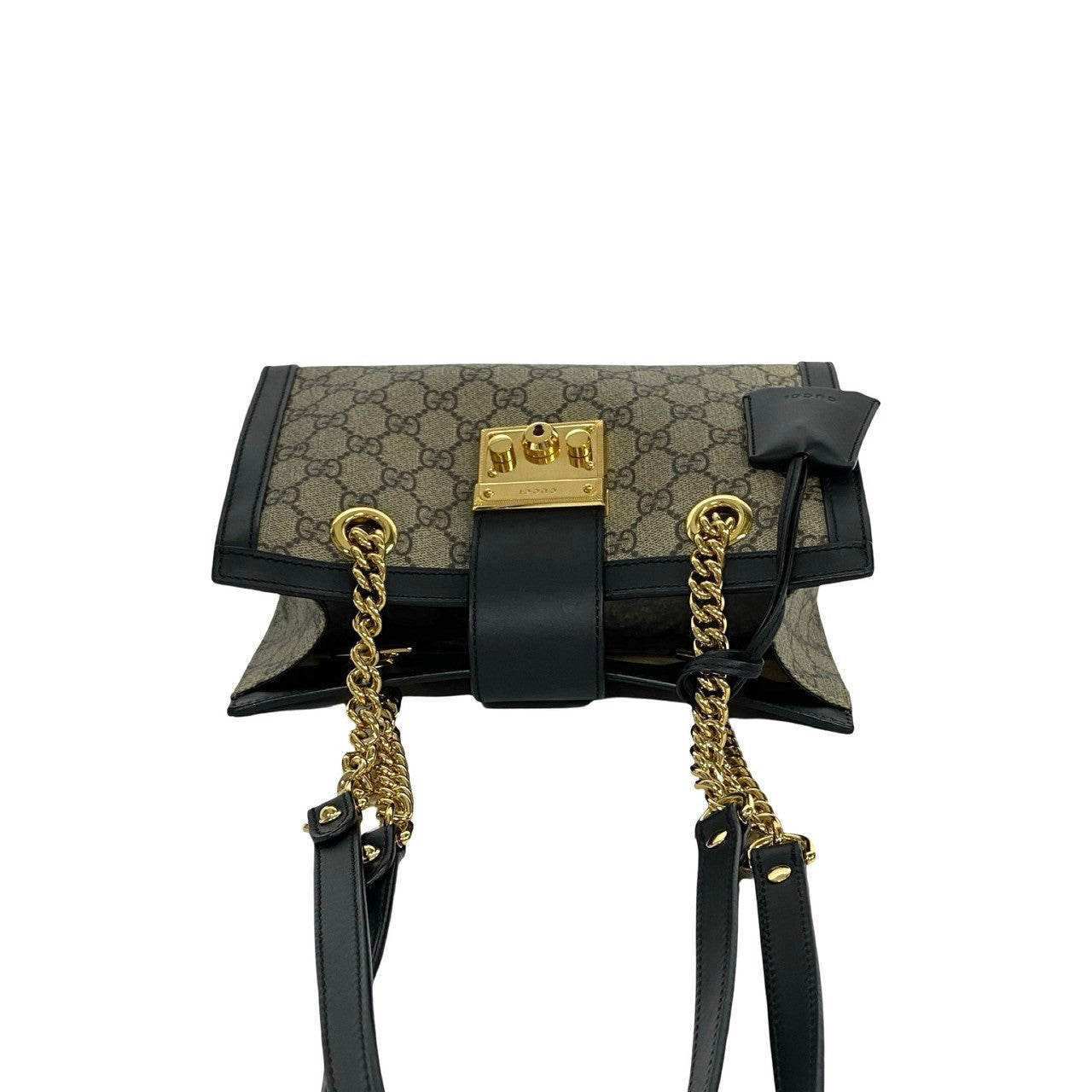 GUCCI Shoulder Bag leather black GG small padlock