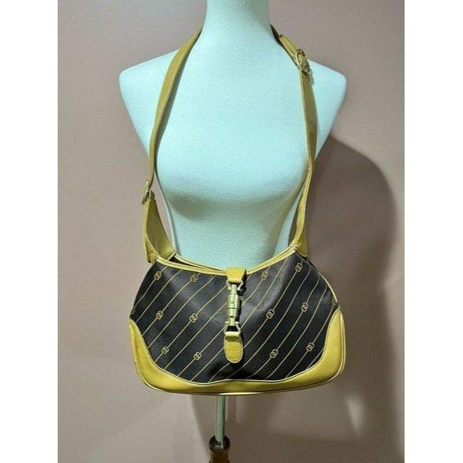 Gucci Diagonal Logo Print Canvas & Leather Jackie Hobo w Extender in Shades Of Brown