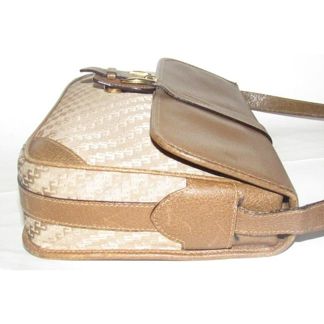 Gucci Vintage Beige Square G Logo Print Canvas And Brown Leather