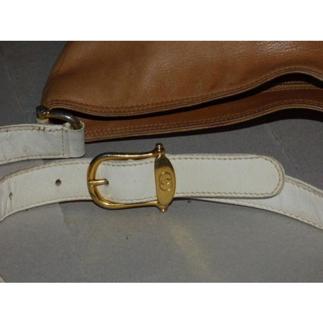 Gucci Vintage Camel Leather With Ivory Accents Satchel