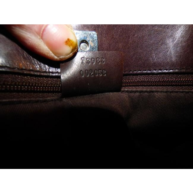 Gucci Black Denim With Brown Large G Logo Print And Brown Leather Tote