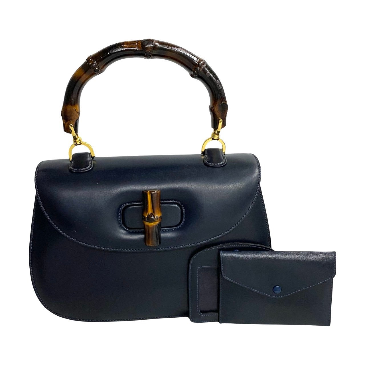 GUCCI Handbag Calfskin Navy Bamboo