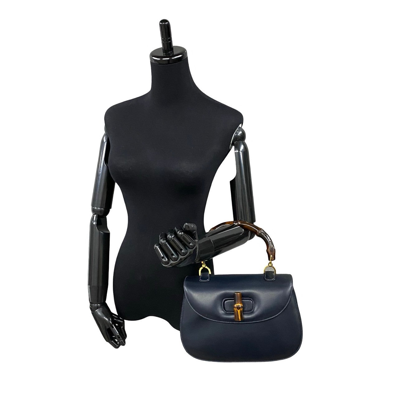 GUCCI Handbag Calfskin Navy Bamboo