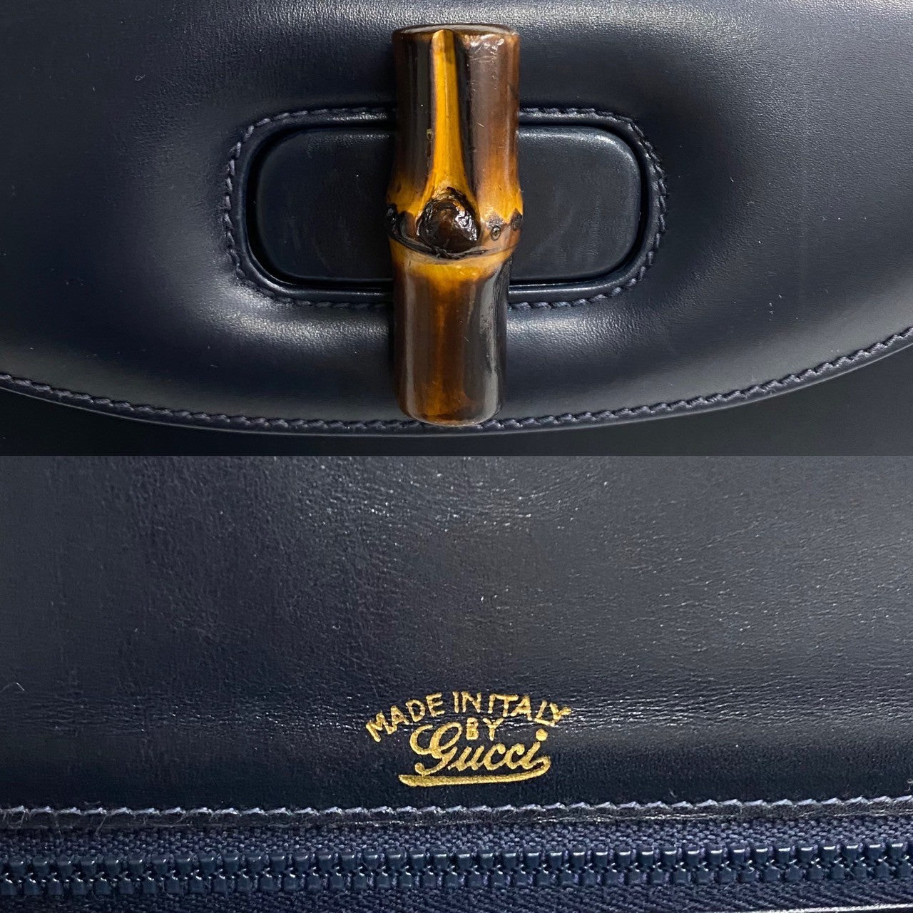 GUCCI Handbag Calfskin Navy Bamboo
