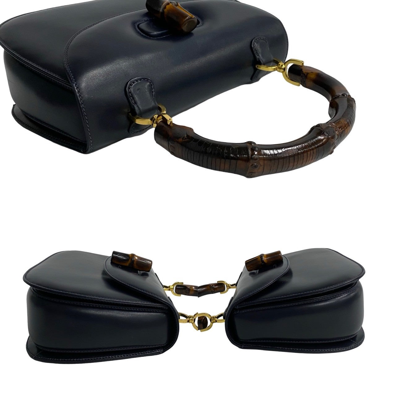 GUCCI Handbag Calfskin Navy Bamboo
