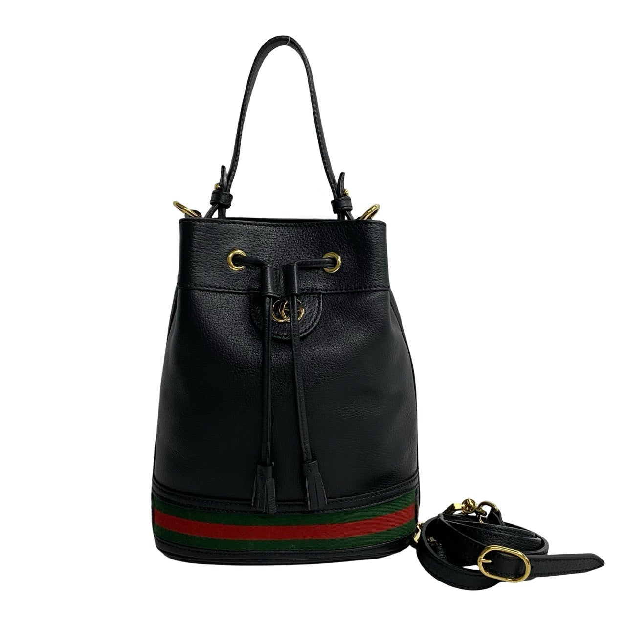 GUCCI Shoulder Bag leather black Sherry line Ophidia Small Bucket
