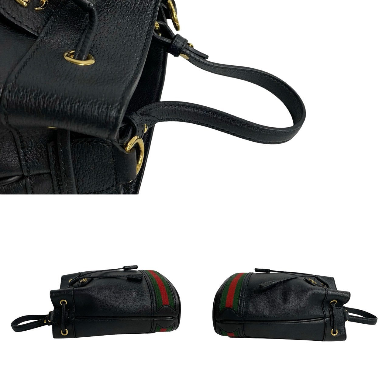 GUCCI Shoulder Bag leather black Sherry line Ophidia Small Bucket