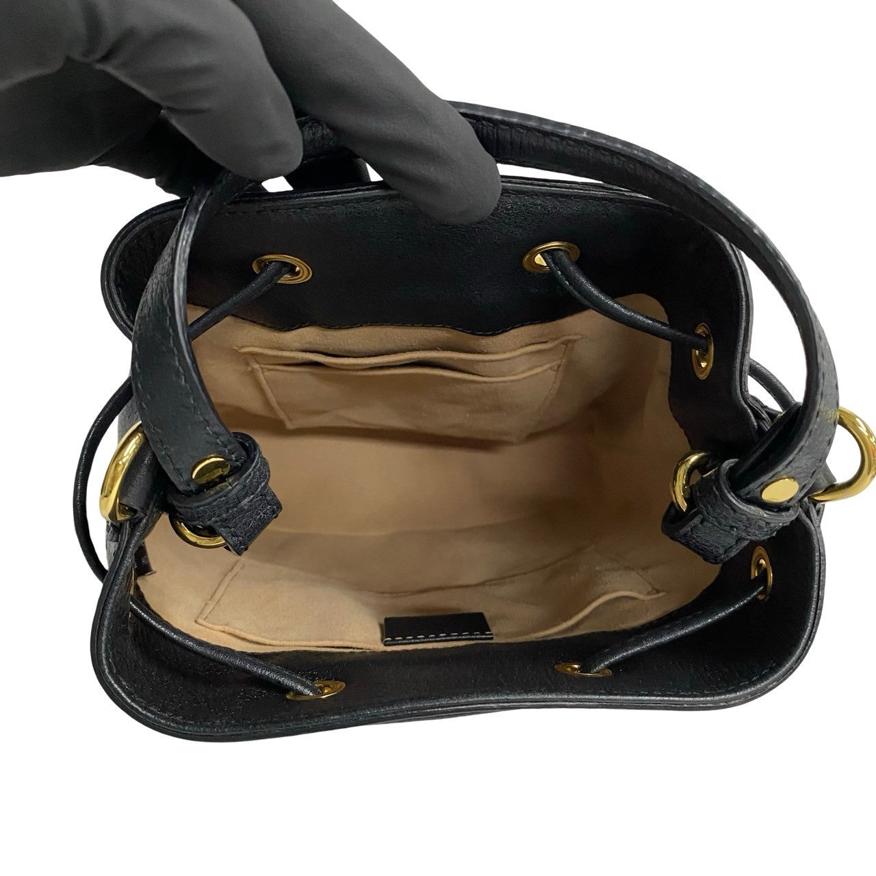 GUCCI Shoulder Bag leather black Sherry line Ophidia Small Bucket