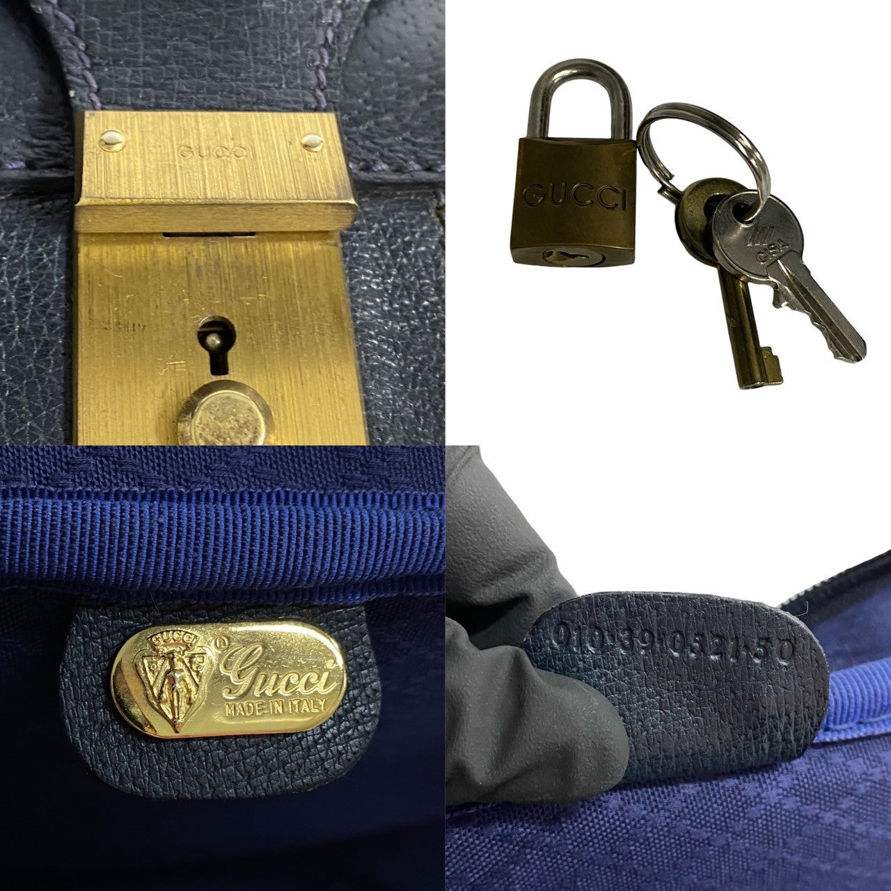 GUCCI Boston Duffel bag leather Navy Sherry line