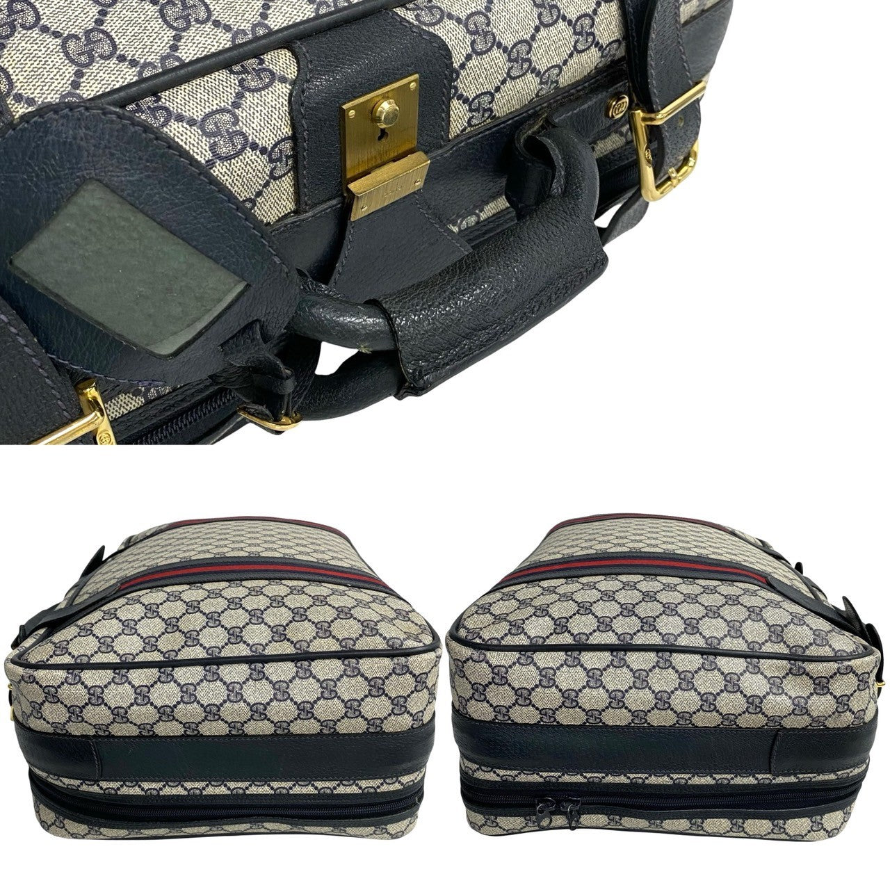 GUCCI Boston Duffel bag leather Navy Sherry line