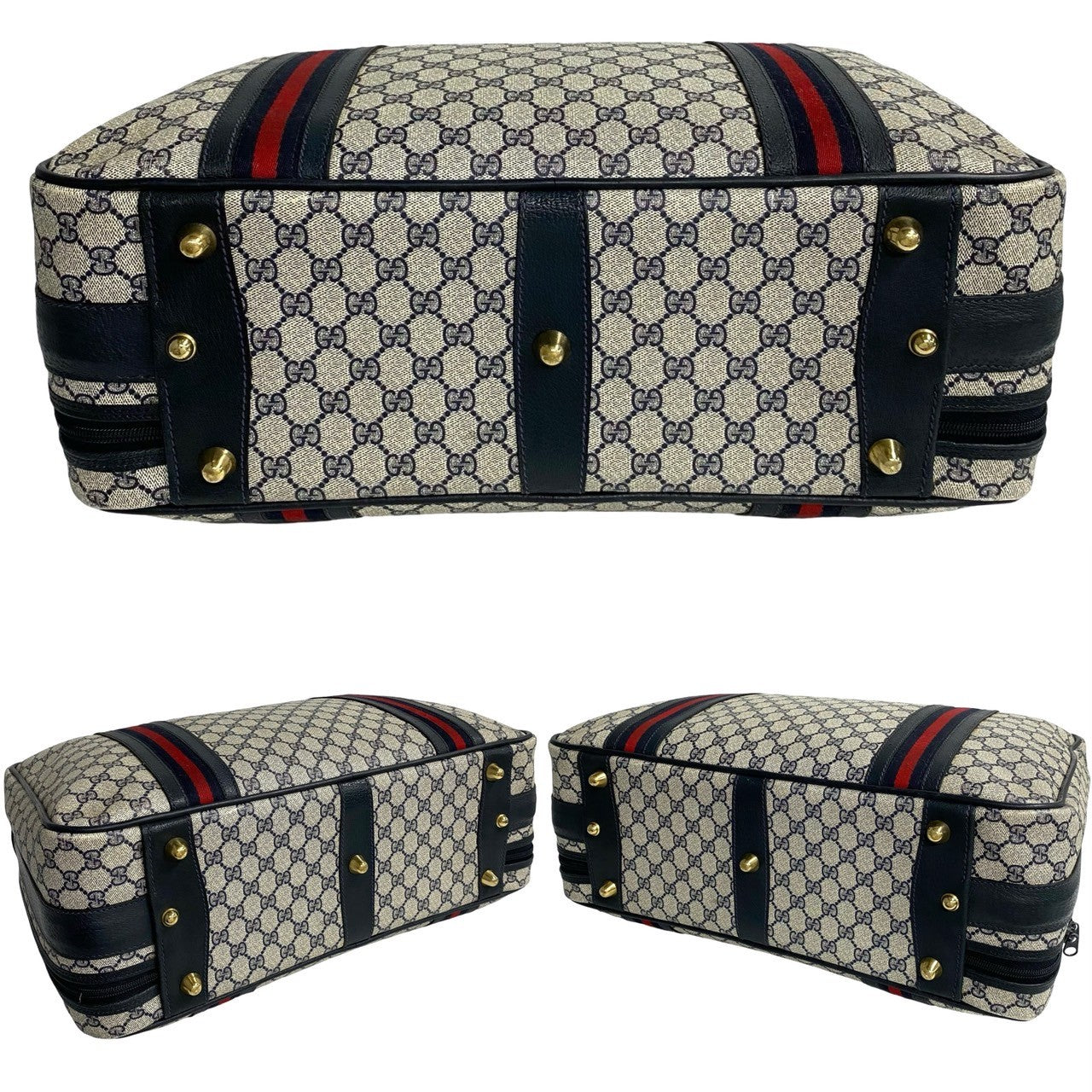 GUCCI Boston Duffel bag leather Navy Sherry line