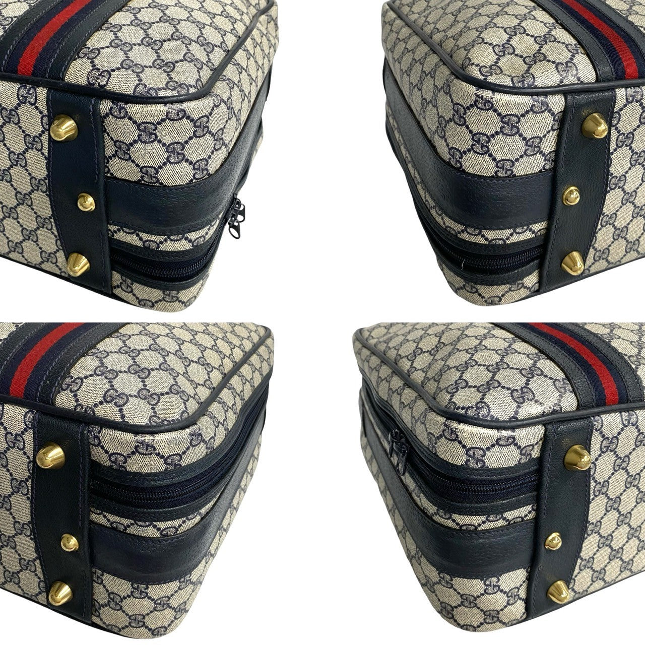 GUCCI Boston Duffel bag leather Navy Sherry line