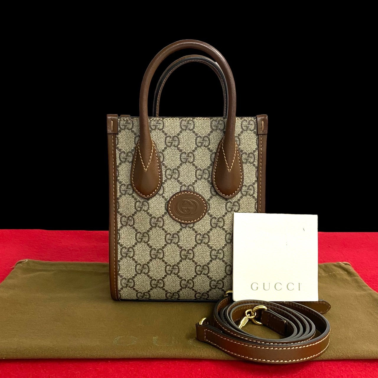 GUCCI Shoulder Bag leather Brown Interlocking G