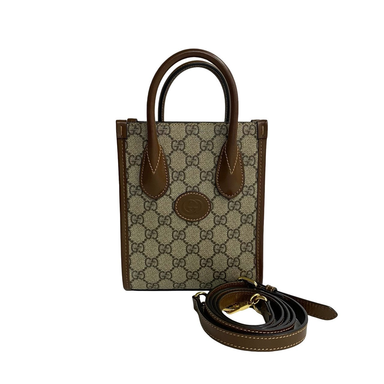 GUCCI Shoulder Bag leather Brown Interlocking G