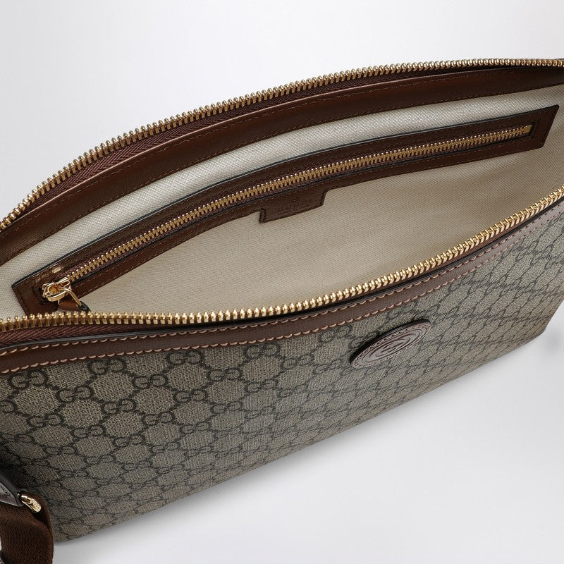 Gucci Small Shoulder Bag In Beige And Ebony Gg Fabric Men