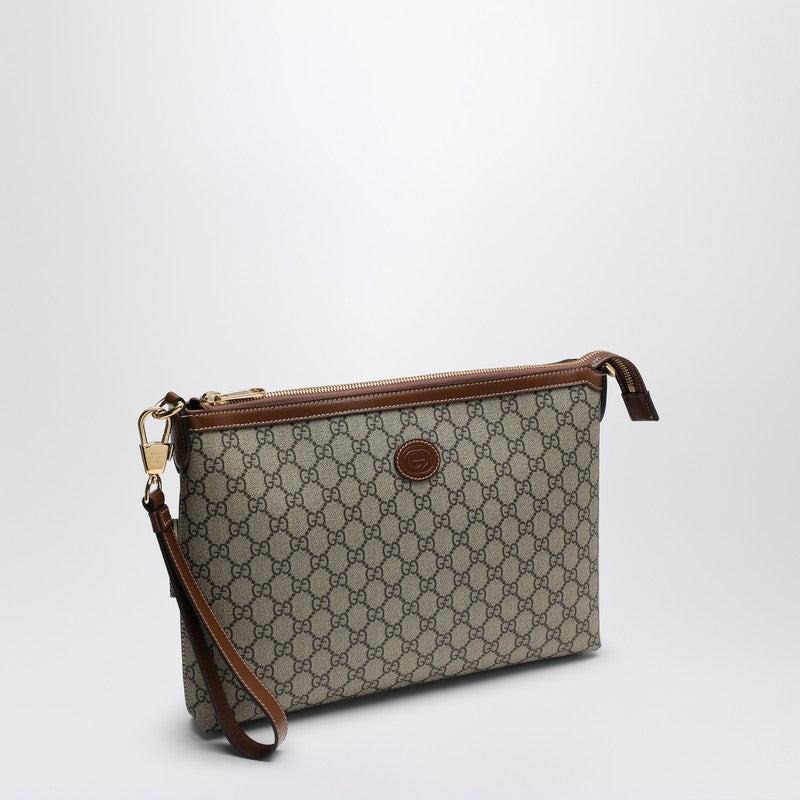 Gucci Small Shoulder Bag In Beige And Ebony Gg Fabric Men