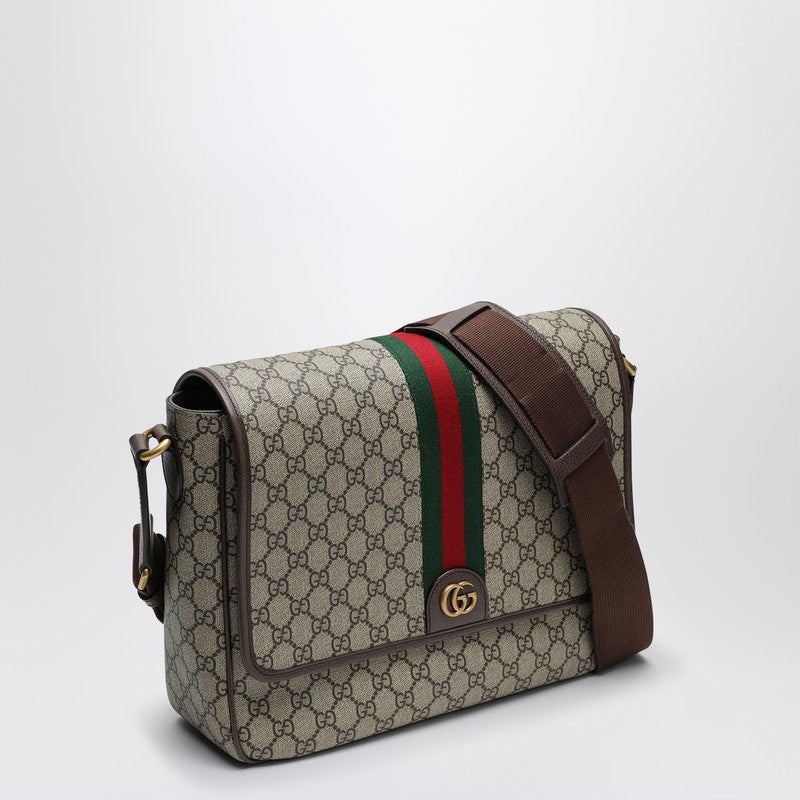 Gucci Shoulder Bag With Web Detail In Beige And Ebony Gg Fabric Men