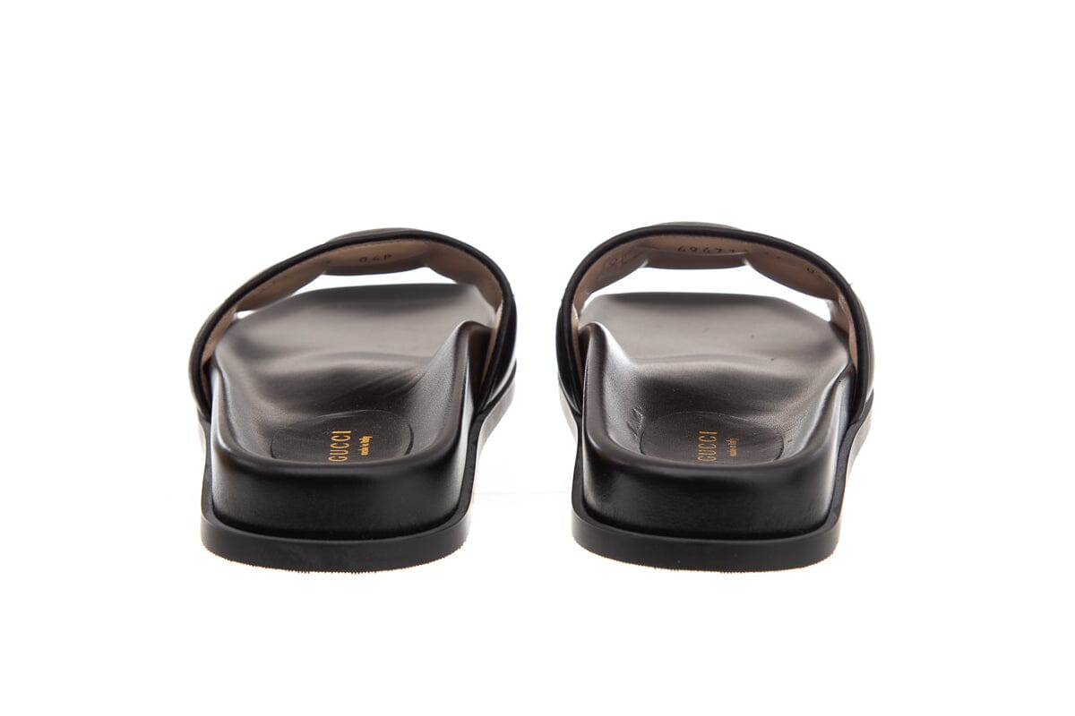 Gucci Black Leather Monogram Slides SZ 37