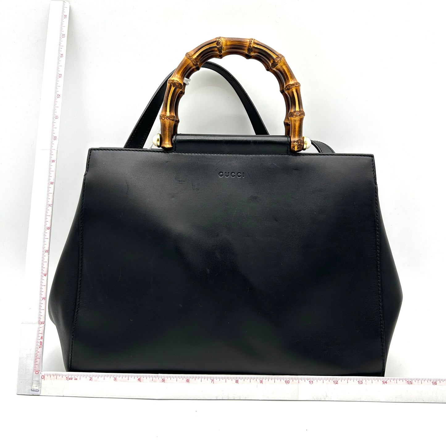 Gucci Black Leather Nymphaea Bamboo Tote Gucci LA14305