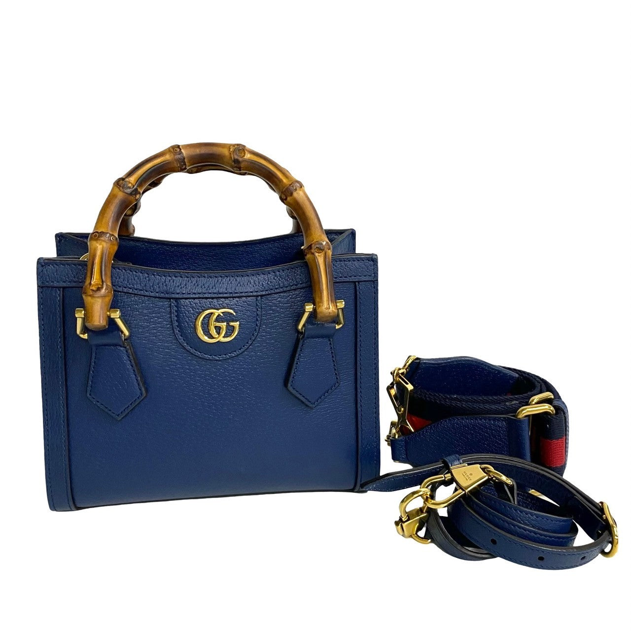 GUCCI Shoulder Bag leather Navy Shelly Line Bamboo Diana Tote