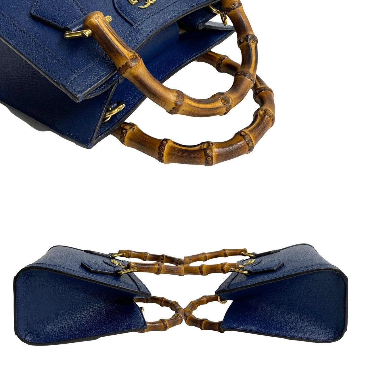 GUCCI Shoulder Bag leather Navy Shelly Line Bamboo Diana Tote
