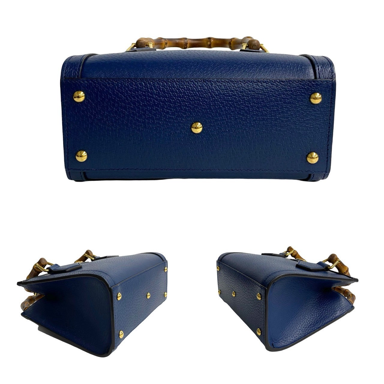 GUCCI Shoulder Bag leather Navy Shelly Line Bamboo Diana Tote