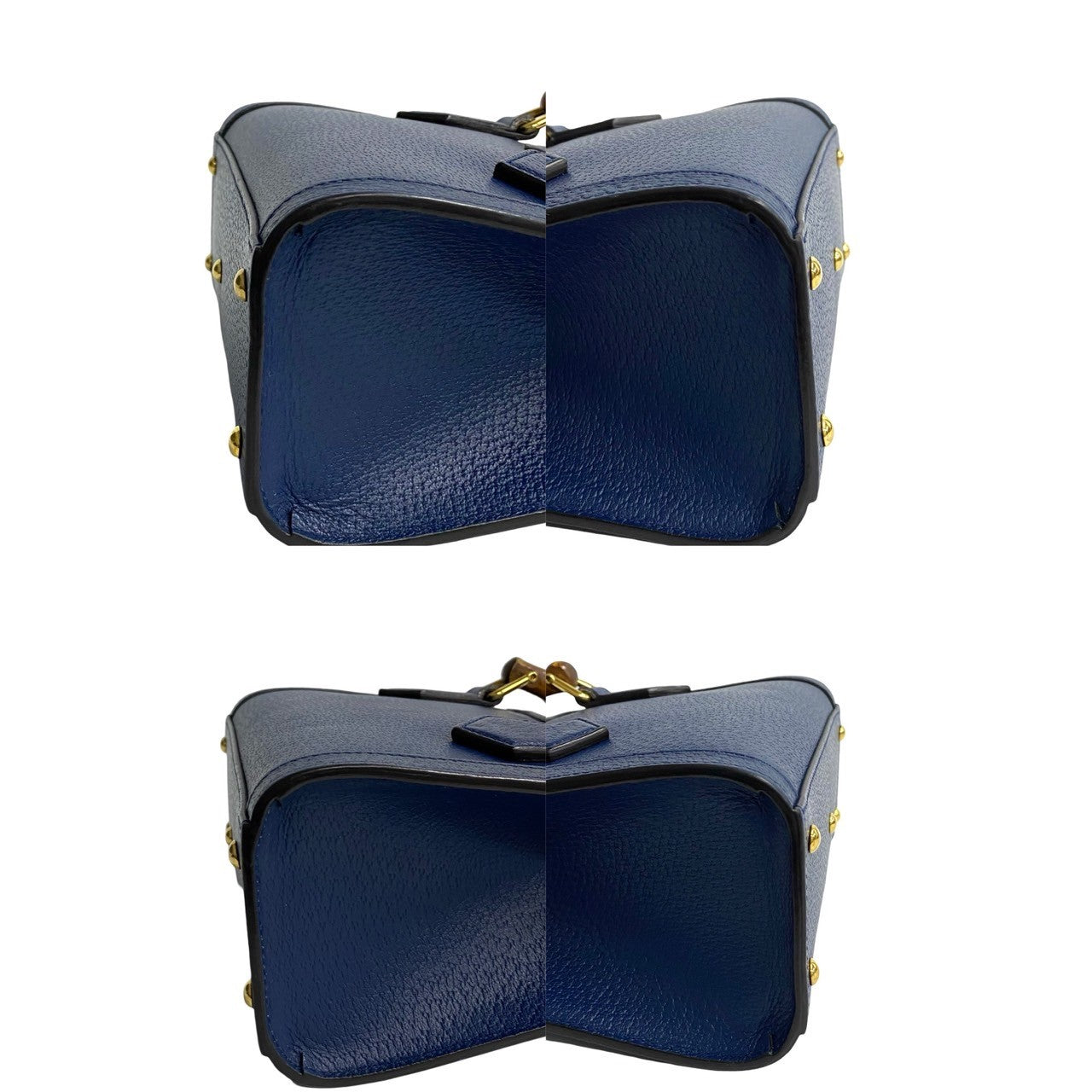 GUCCI Shoulder Bag leather Navy Shelly Line Bamboo Diana Tote