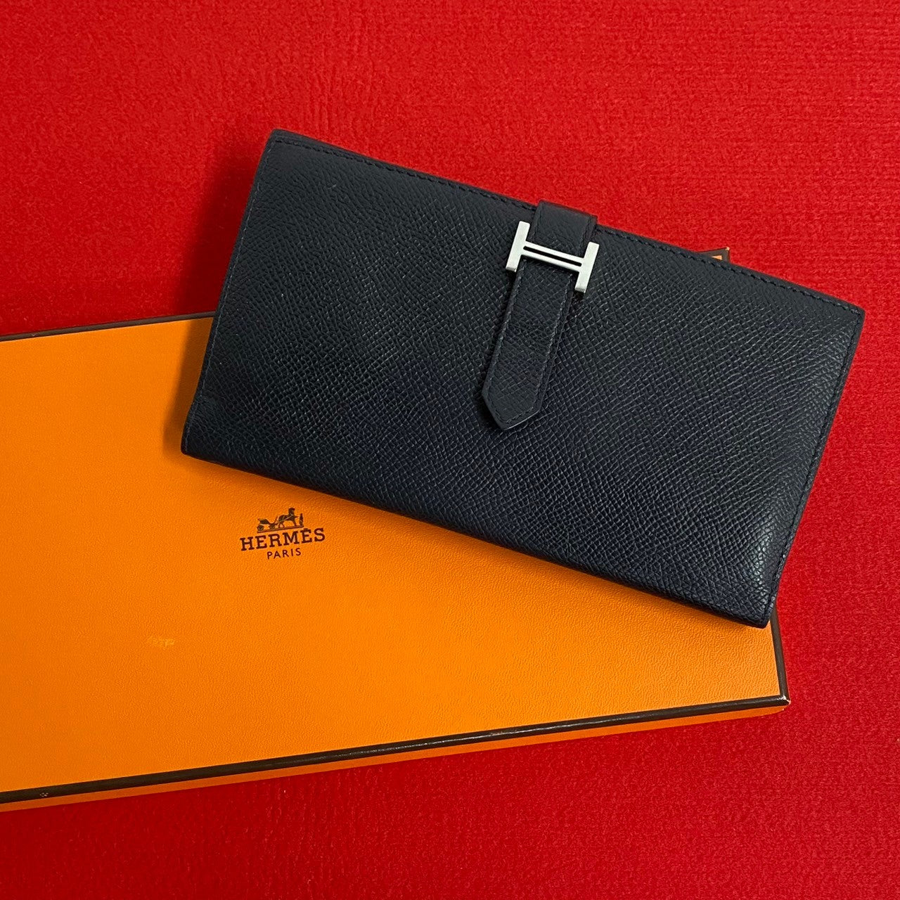 HERMES Tri-fold wallet Epsom black Bearn Dupri