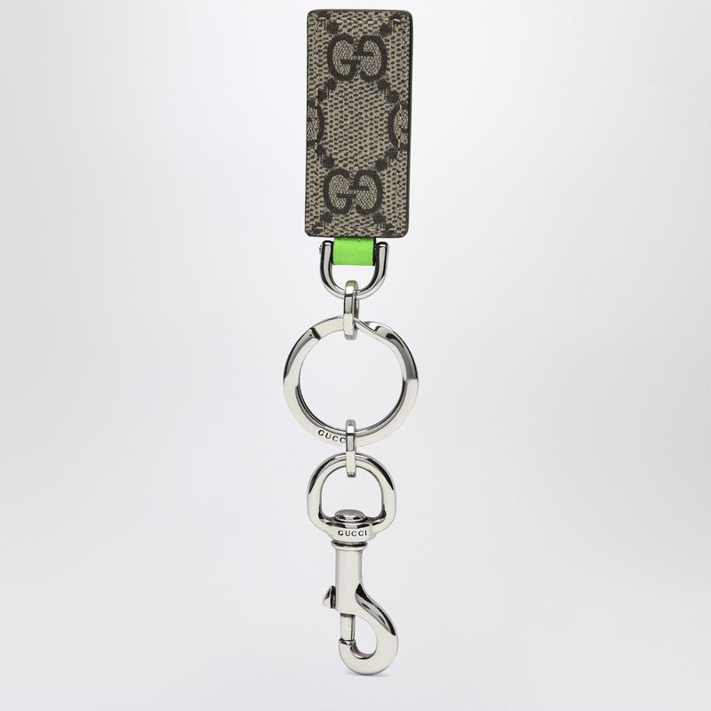 Gucci Gg Supreme Beige/Ebony/Shiny Green Fabric Key Ring Men