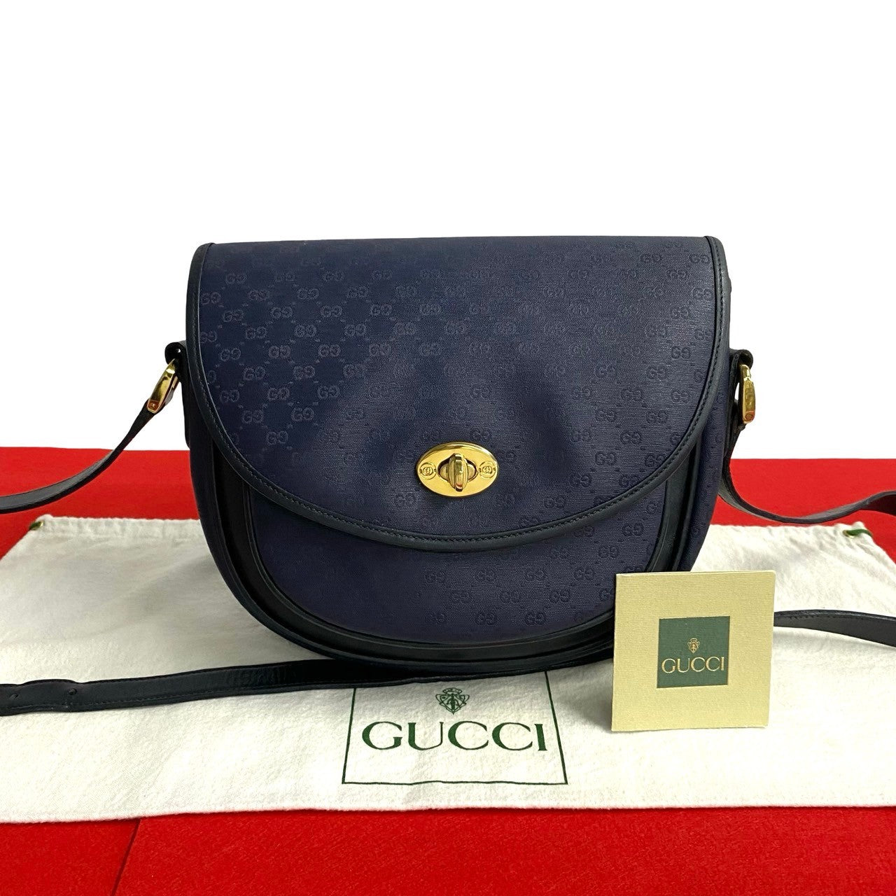 GUCCI Shoulder Bag leather Navy Old Gucci