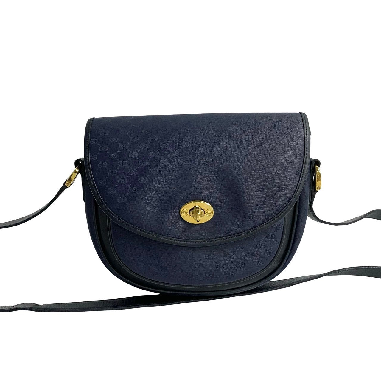 GUCCI Shoulder Bag leather Navy Old Gucci