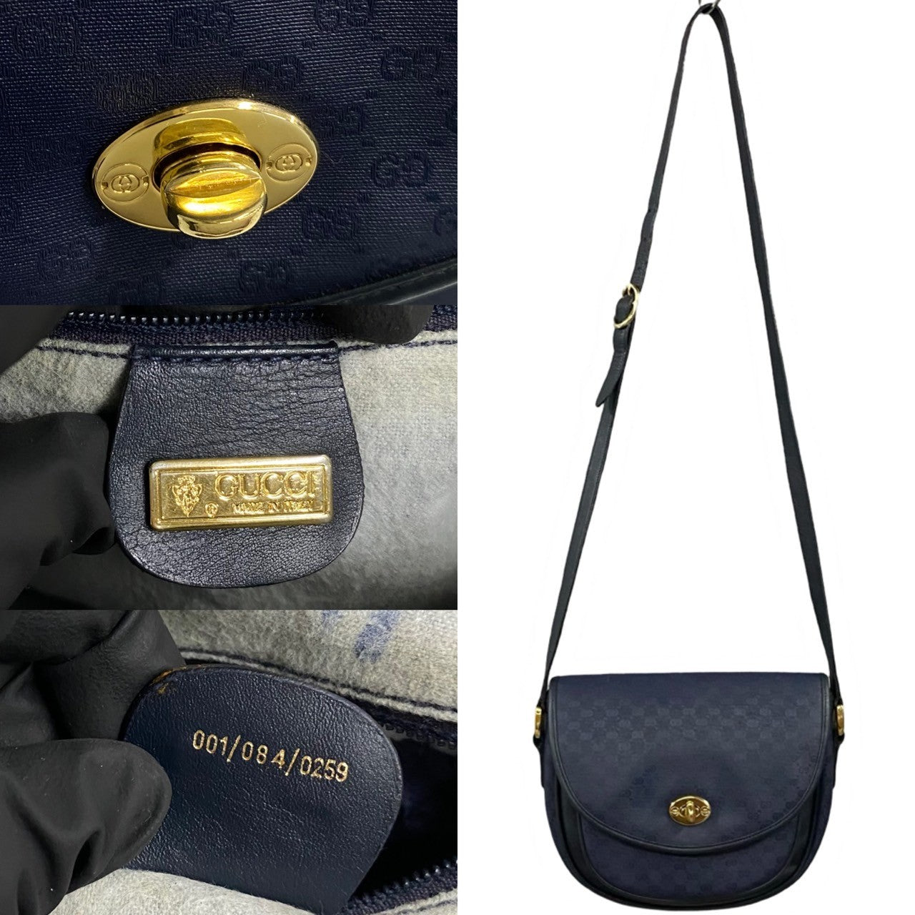 GUCCI Shoulder Bag leather Navy Old Gucci