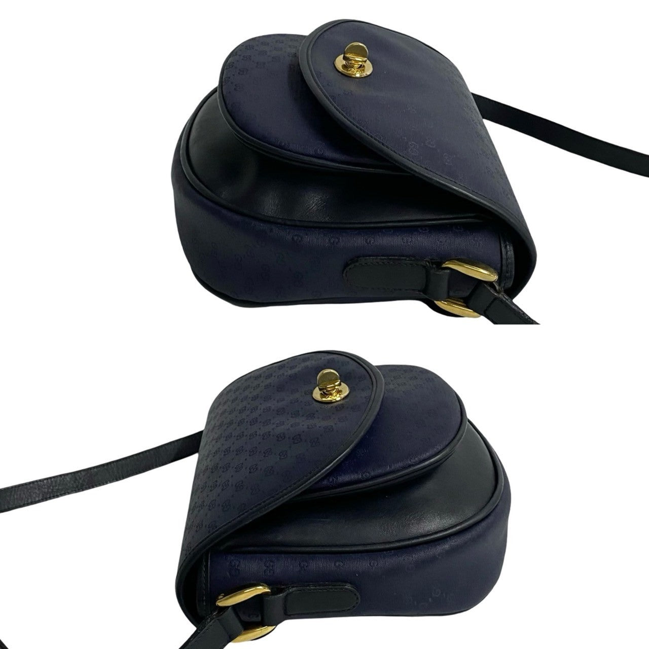 GUCCI Shoulder Bag leather Navy Old Gucci