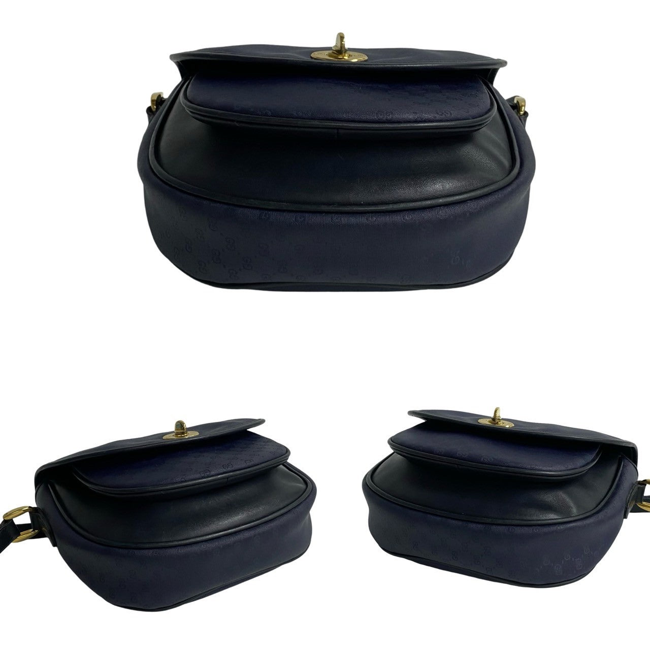 GUCCI Shoulder Bag leather Navy Old Gucci