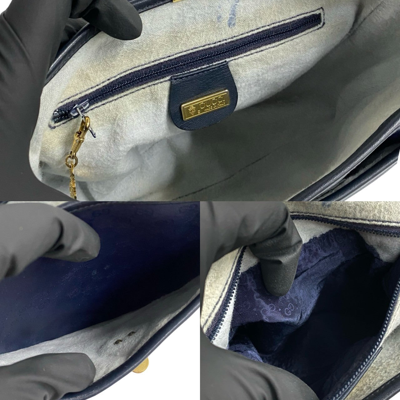 GUCCI Shoulder Bag leather Navy Old Gucci
