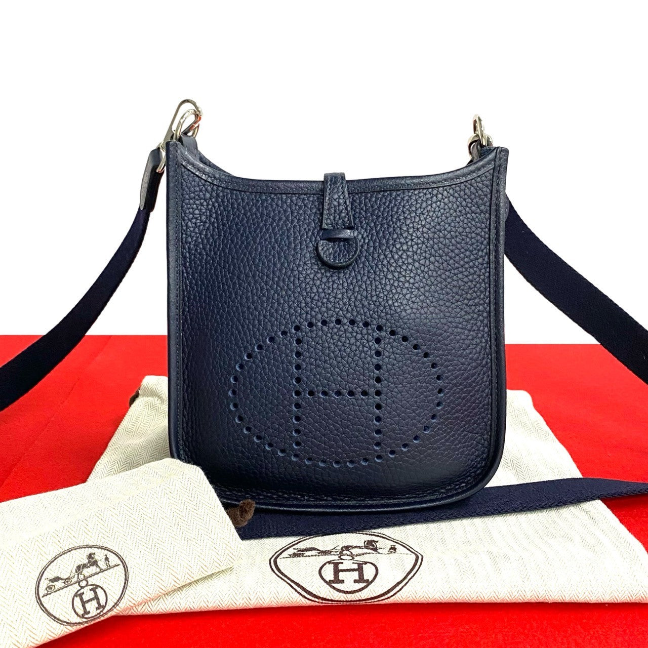 HERMES Shoulder Bag Taurillon Clemence blue Evelyn TPM