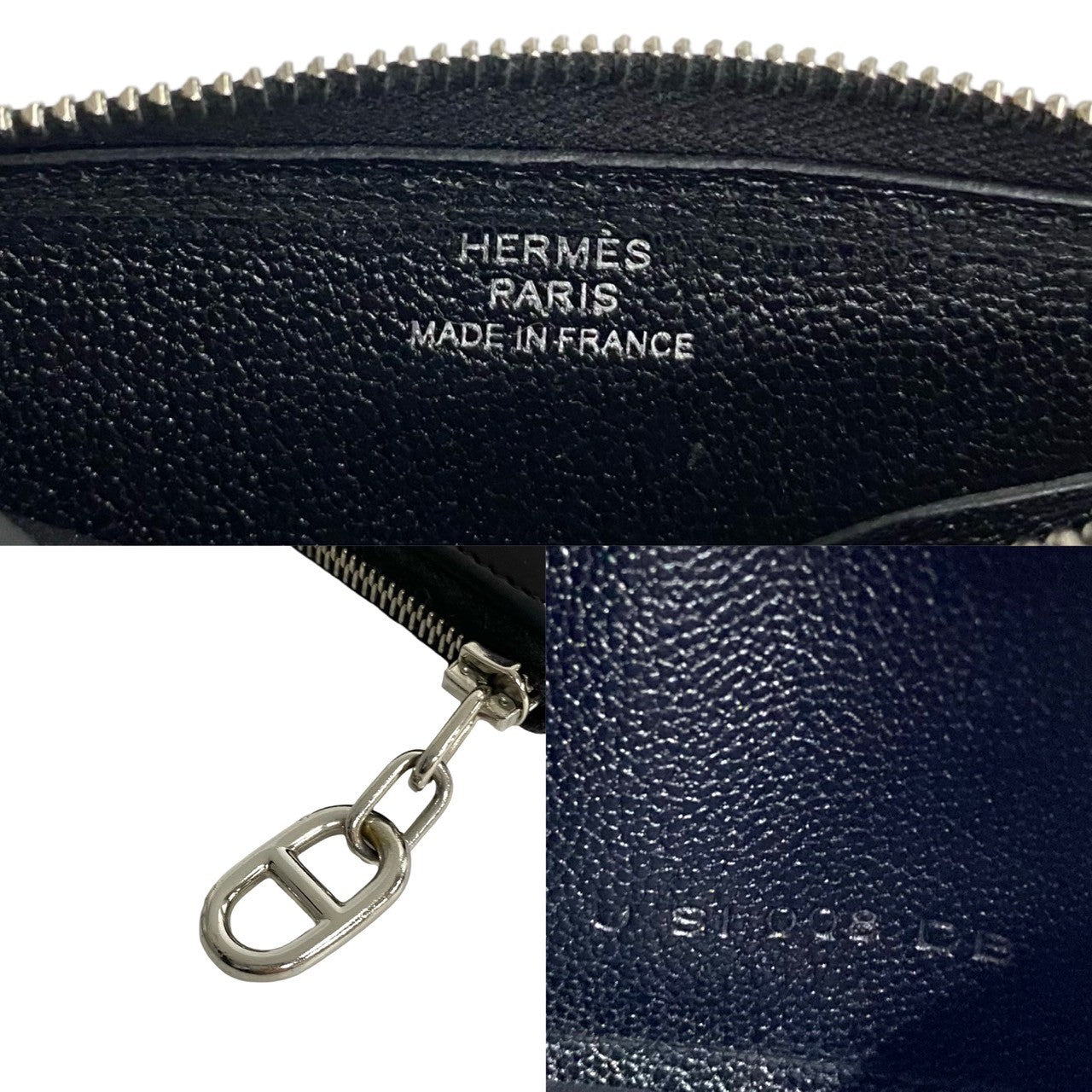 HERMES Card Case leather black Chene Dunkle Card Coin case