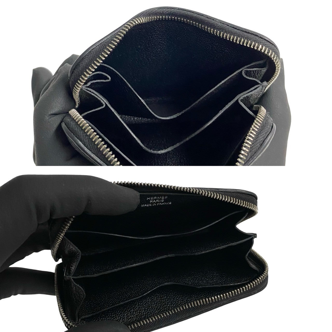 HERMES Card Case leather black Chene Dunkle Card Coin case