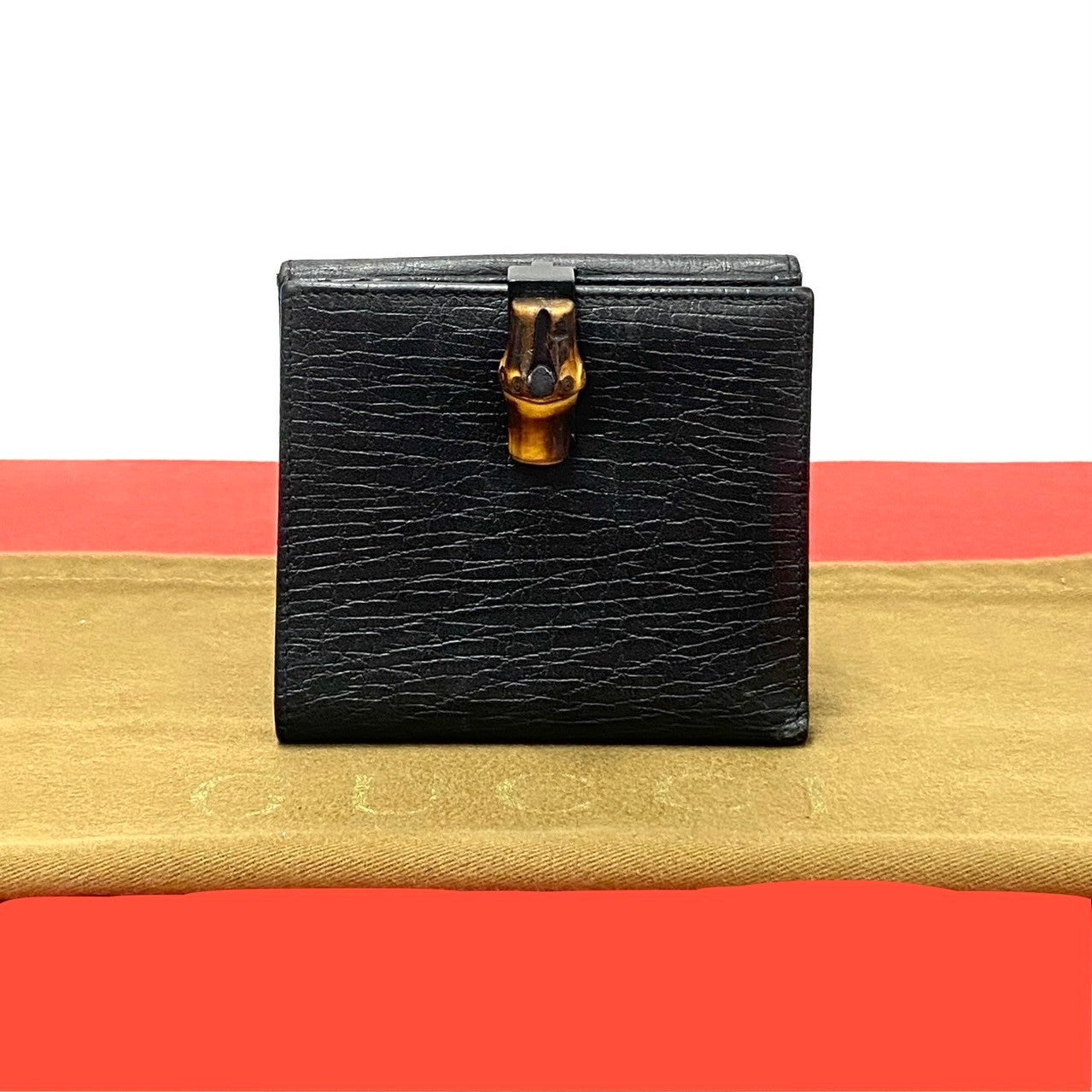 GUCCI Bifold Wallet leather black Bamboo