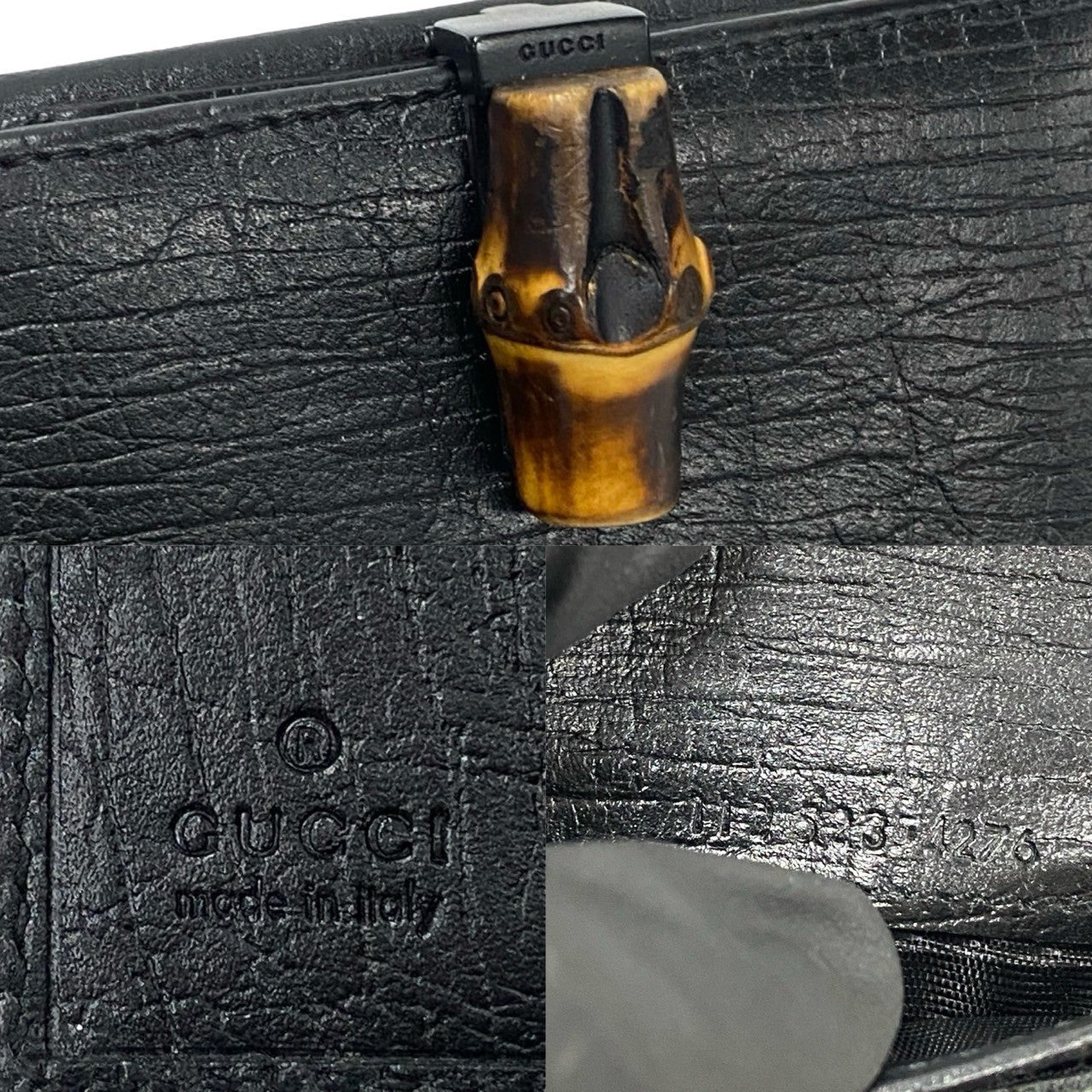 GUCCI Bifold Wallet leather black Bamboo