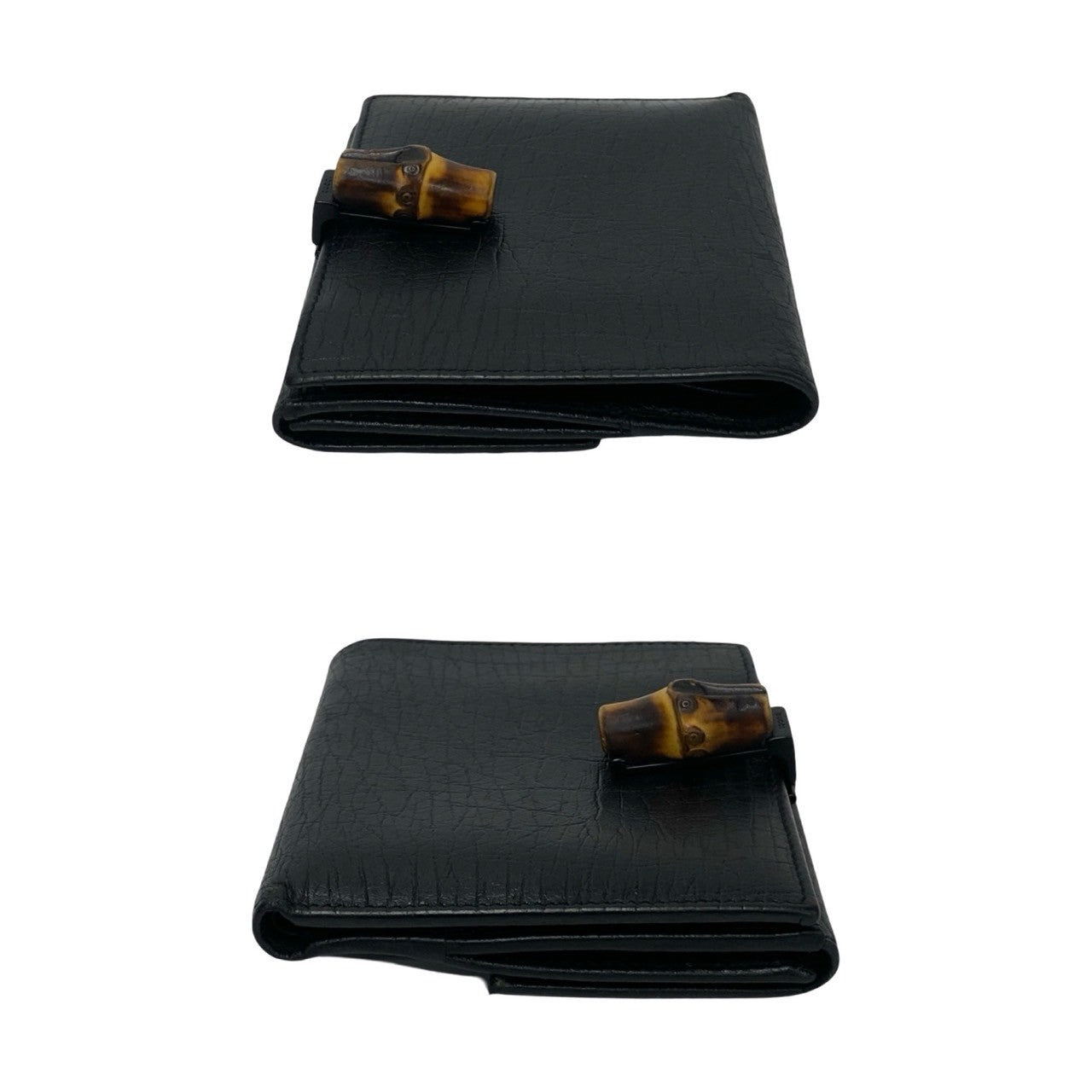 GUCCI Bifold Wallet leather black Bamboo
