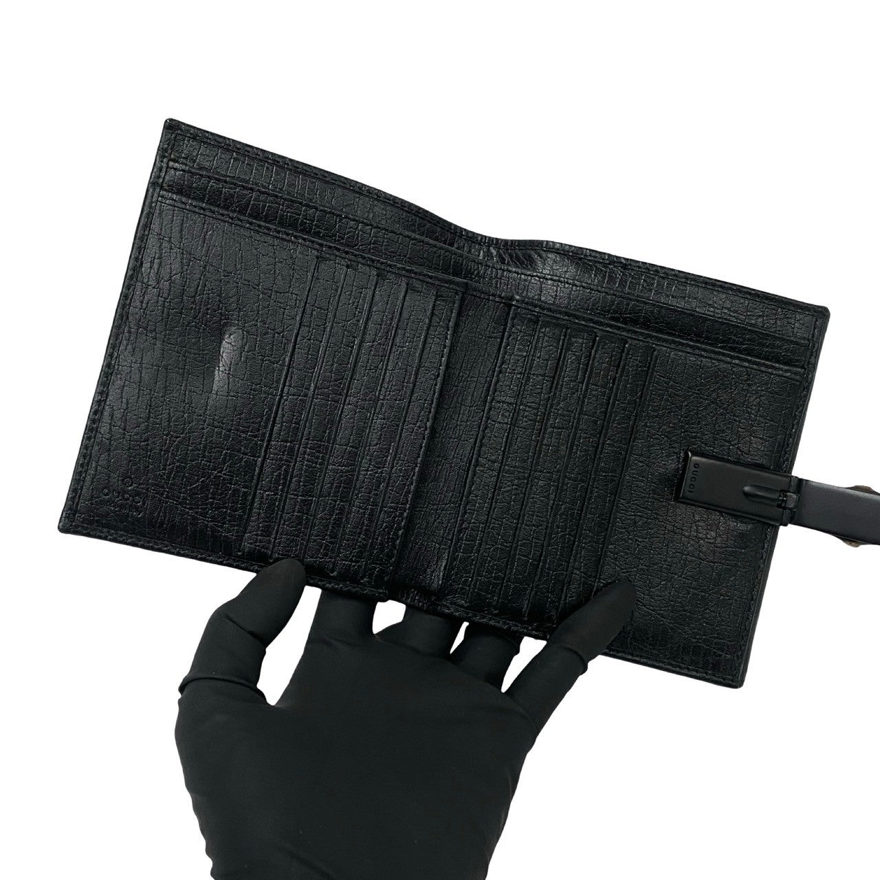GUCCI Bifold Wallet leather black Bamboo