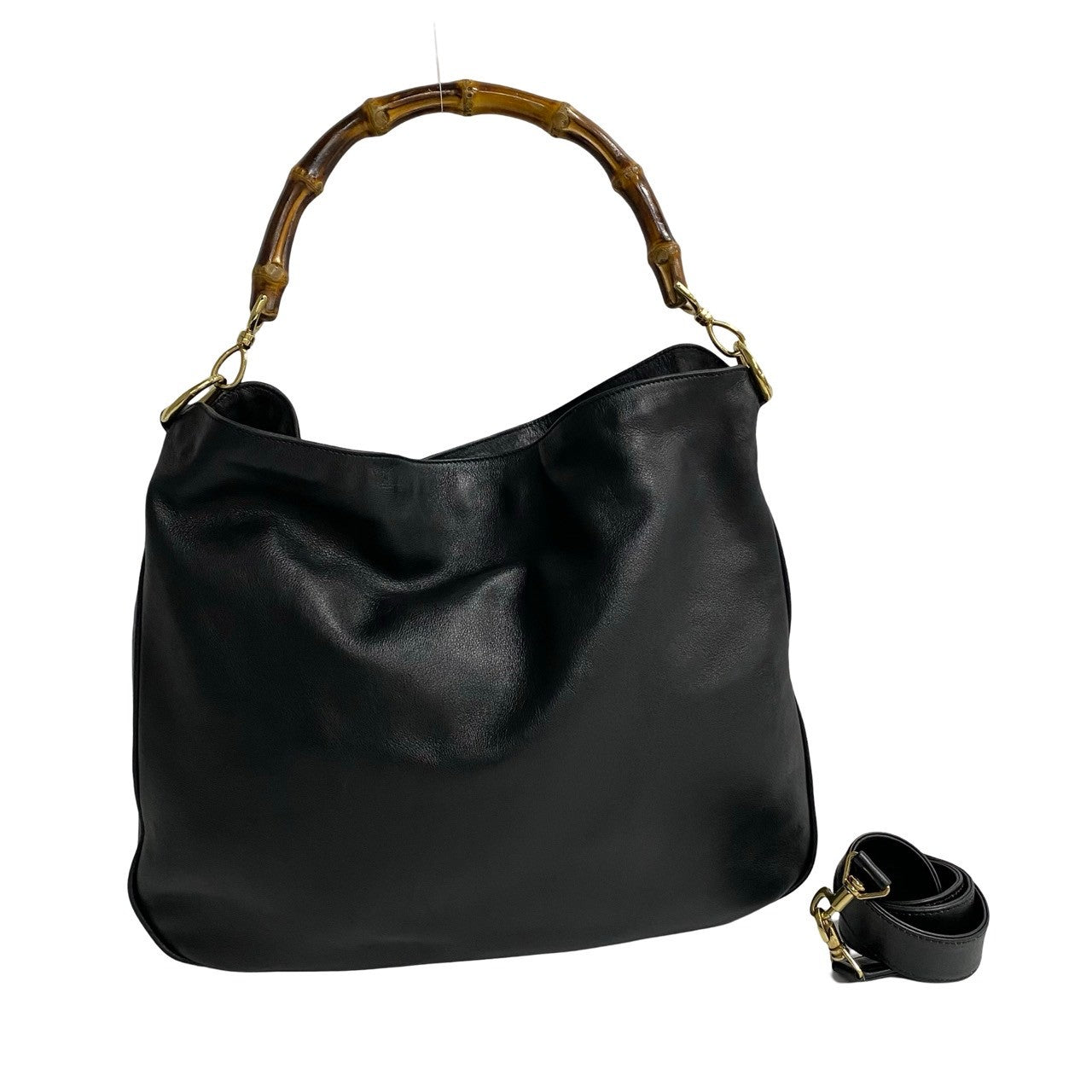 GUCCI Shoulder Bag leather black Bamboo