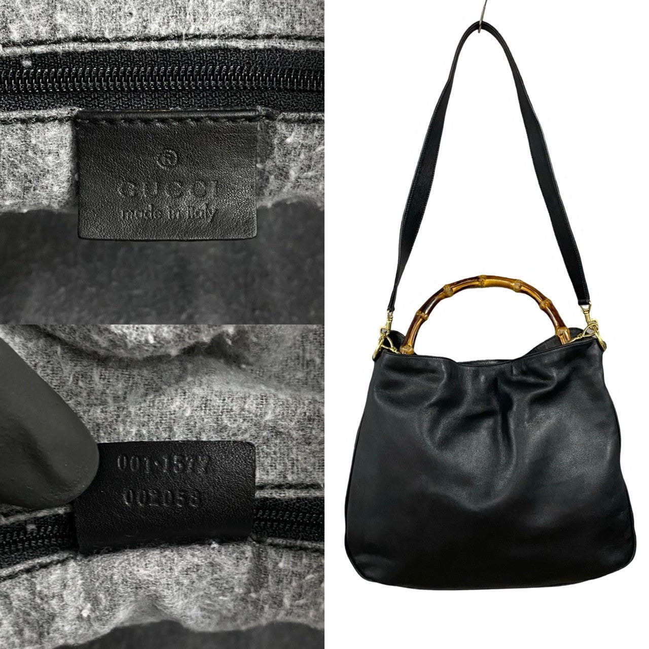 GUCCI Shoulder Bag leather black Bamboo
