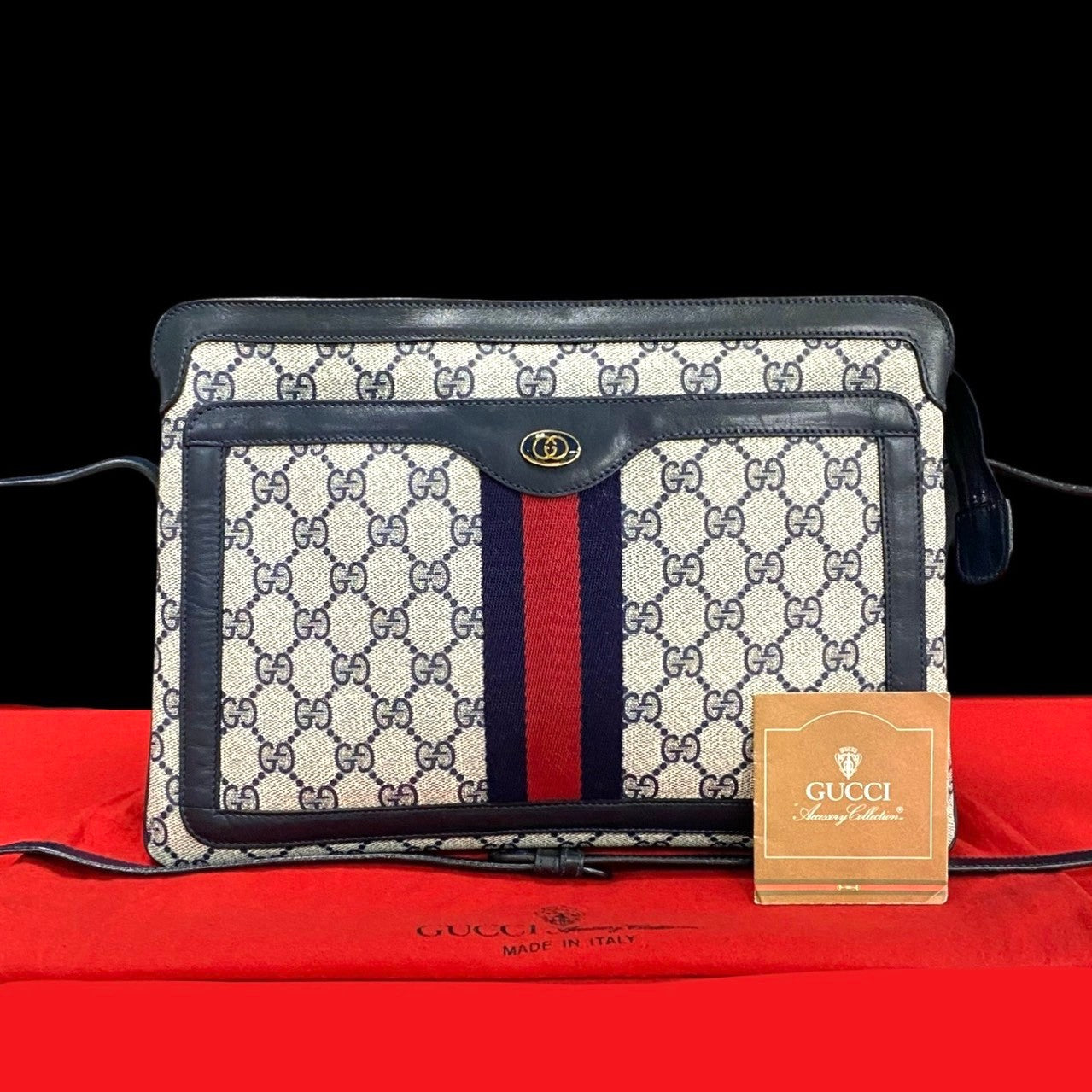 GUCCI Shoulder Bag PVC Navy Sherry line