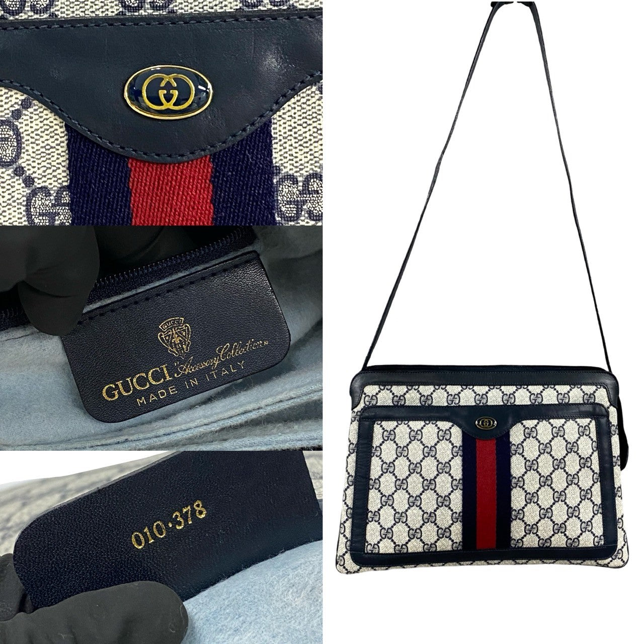 GUCCI Shoulder Bag PVC Navy Sherry line