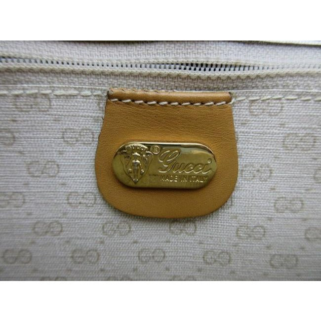 Gucci Vintage Ivory Coated Canvas With Camel Small G Logo Print And Camel Leather