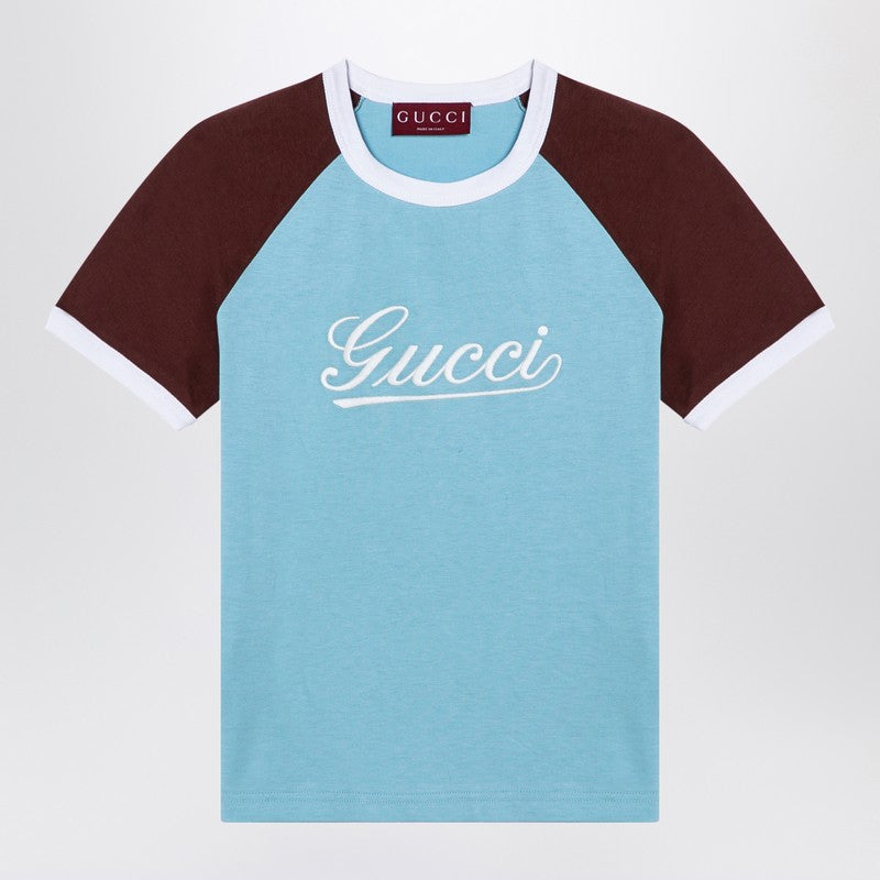Gucci Light Blue/Brown T-Shirt With Logo Women