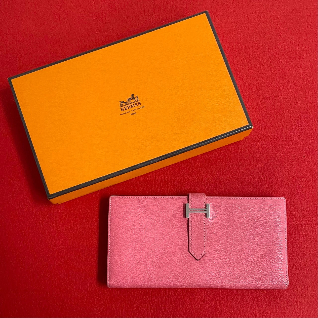 HERMES Bifold Wallet Shave pink Bane Souffle Women Used